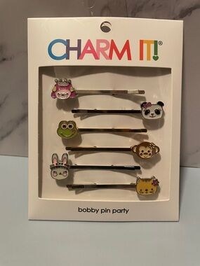 CHARM IT! Cute Animal Bobby Pin Party Set of 6 Cat Bunny Monkey Frog Panda Dog